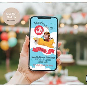 Danny Go! 3rd Birthday Party Invitation | Customisable | Personalised | 3 YEARS OLD | Editable invite | Danny Go! | Vintage plane | Aviator