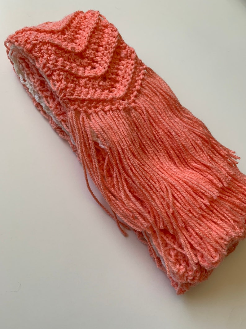 Extra Long Scarf in Peaches and Cream Chevron with Fringe, ready to ship. image 3