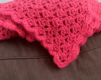 Lacy Textured Crochet Lapghan Throw Blanket. Kids Room, Afghan Blanket, rosy mauve pink, ready to ship.