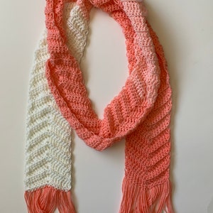 Extra Long Scarf in Peaches and Cream Chevron with Fringe, ready to ship. image 1