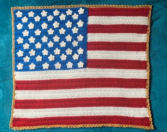 American Flag Crochet Afghan Throw Blanket, ready to ship.