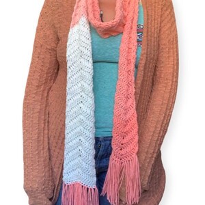 Extra Long Scarf in Peaches and Cream Chevron with Fringe, ready to ship. image 2