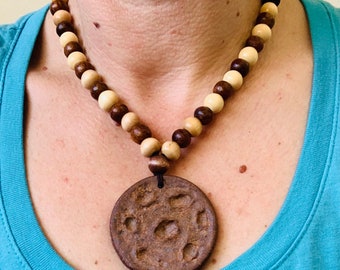 Full Moon Pendant Necklace, Hand Sculpted Rustic Stoneware, ready to ship.