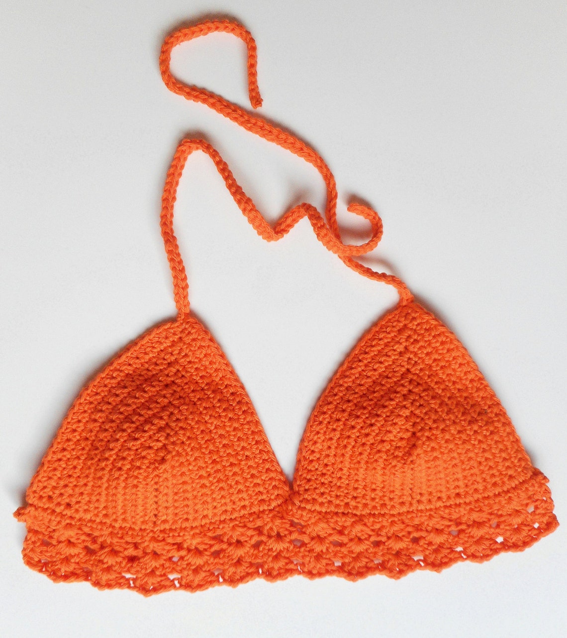 Crochet Bikini Halter Top in Tangerine Cotton US Size Small Etsy