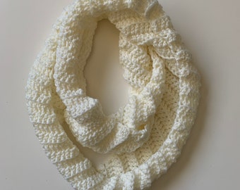 Crochet Chevron Stitch Infinity Wrap Scard I’m Off White, ready to ship.