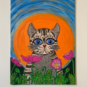 Belvedere, Original Cat Painting, 9x12 acrylic on canvas board, ready to ship.