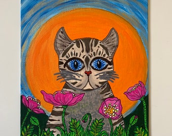 Belvedere, Original Cat Painting, 9x12 acrylic on canvas board, ready to ship.