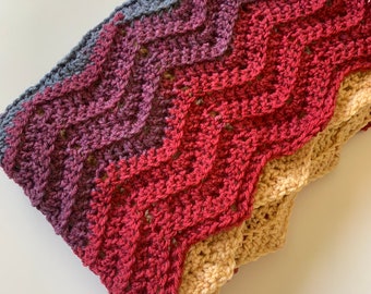 Chevron Stitch Crochet Baby Afghan Blanket, ready to ship.