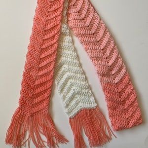 Extra Long Scarf in Peaches and Cream Chevron with Fringe, ready to ship. image 7