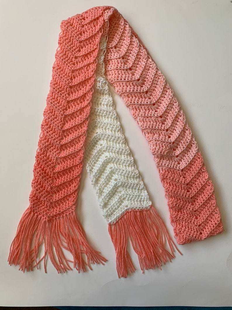 Extra Long Scarf in Peaches and Cream Chevron with Fringe, ready to ship. image 7