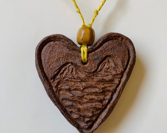 Mountain Lake Heart Pendant Necklace, Hand Sculpted Rustic Stoneware, ready to ship.