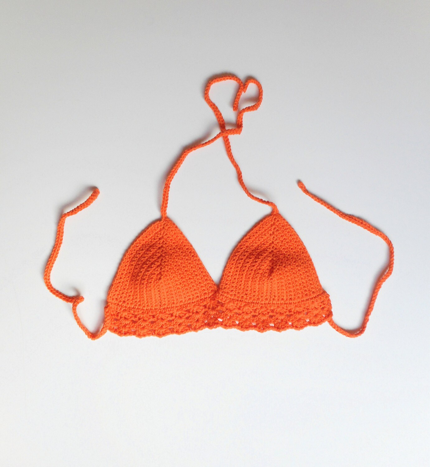 Crochet Bikini Halter Top in Tangerine Cotton US Size Small Etsy