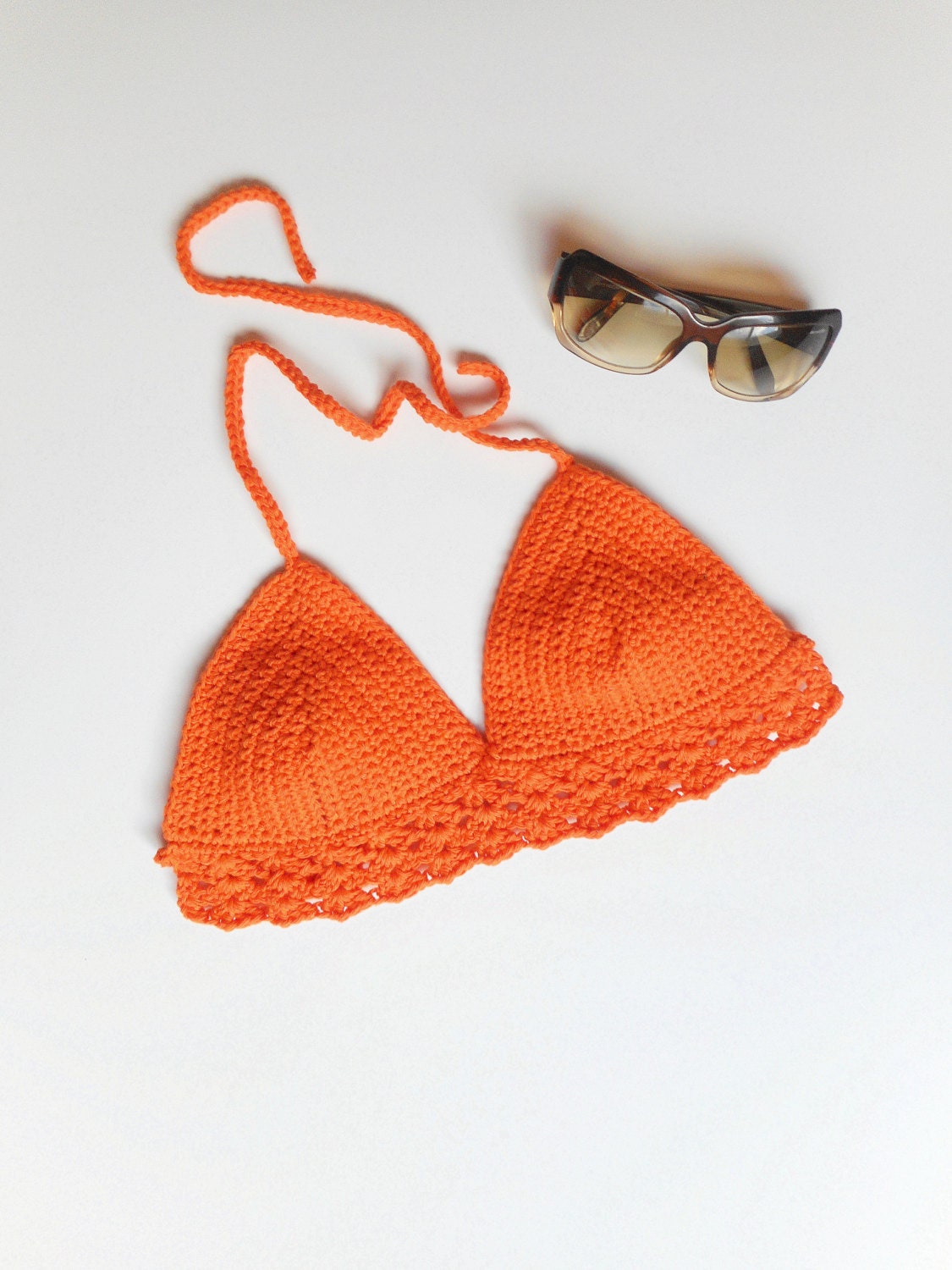 Crochet Bikini Halter Top in Tangerine Cotton US Size Small Etsy