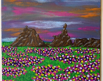 Desert Landscape II, original acrylic small art painting, ready to ship.