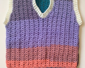 Crochet Pullover Sweater Vest, ready to ship.