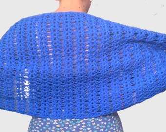 Crochet Rectangle Shawl Wrap, in Royal Blue, ready to ship.