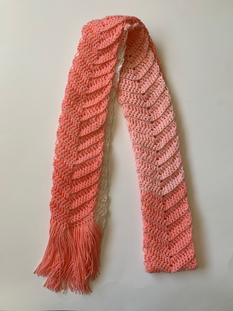 Extra Long Scarf in Peaches and Cream Chevron with Fringe, ready to ship. image 5