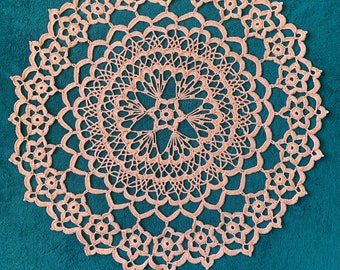 Extra Large Crochet  Daisy Chain Doily in Peach, mercurized Egyptian cotton, ready to ship.