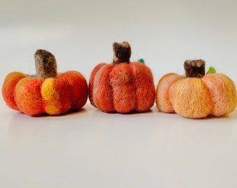Needle Felted Pumpkins, Set of Three, ready to ship.