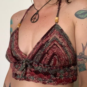 Crochet Summer Halter Crop Top in Cranapple, US Size XS to Small, ready to ship.
