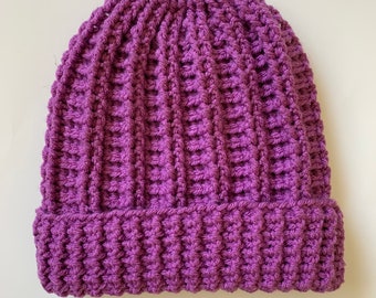 Textured Cables Crochet Skullcap Beanie, in Lavender, ready to ship.