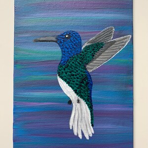Little Hummingbird, original small art acrylic painting on 5x7 canvas board, ready to ship.
