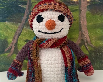 Large Plush Crochet Snowman, Joy, ready to ship.