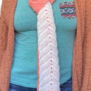 Extra Long Scarf in Peaches and Cream Chevron with Fringe, ready to ship. image 4