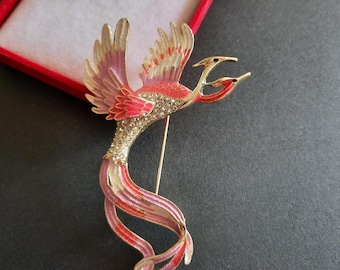 Vintage Style Enamel & Crystal Phoenix Bird Of Paradise Brooch Badge Pin Animal Gifts Jewellery (X05)