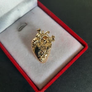 Small Anatomical Heart Lapel Pin Brooch Gold Tone Human Heart Pin Medical and Anatomy Pins