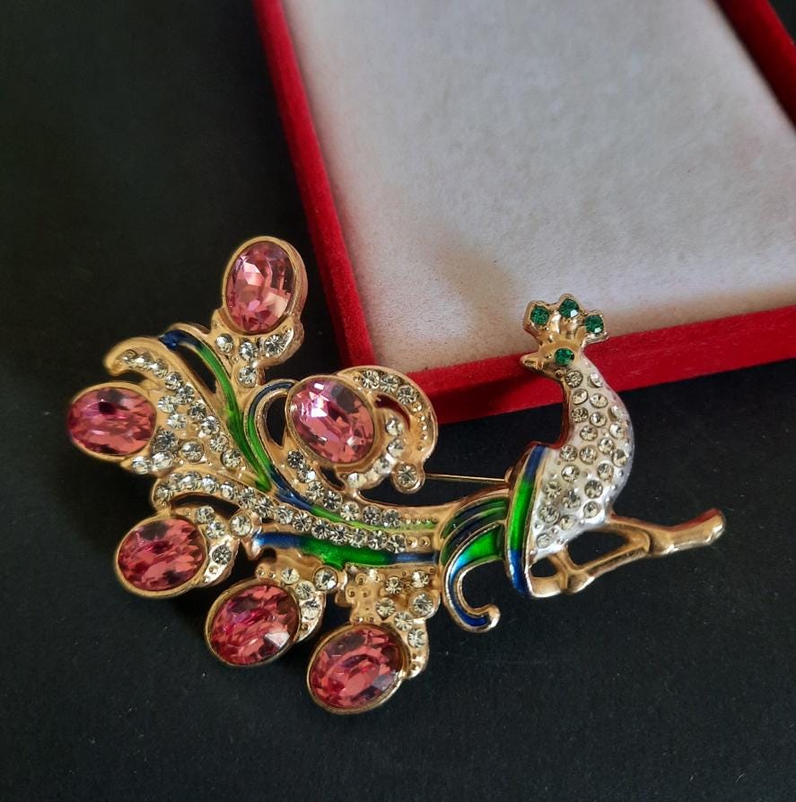 Spilla A Forma Di Pavone Con Strass E Perle - Gioiello Multicolore In Lega Per Donne