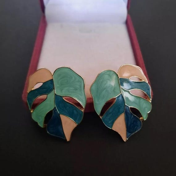 Statement Earrings Fine Monstera Leaf Large Stud … - image 4