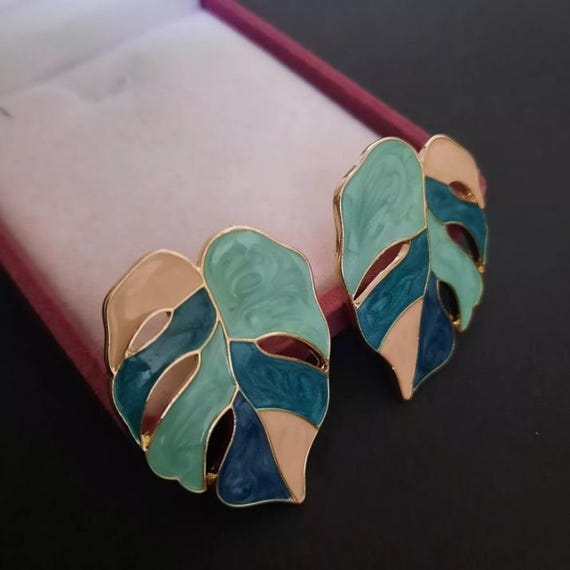 Statement Earrings Fine Monstera Leaf Large Stud … - image 7