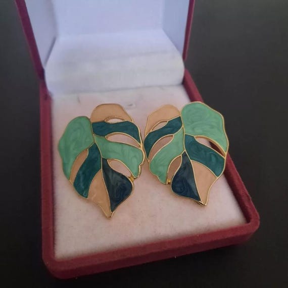 Statement Earrings Fine Monstera Leaf Large Stud … - image 2