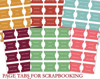 Pestañas de página para planificadores y scrapbooking (archivos .studio3 para imprimir y cortar + .PNG)