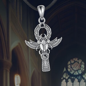 Ankh Cross Necklace Sterling Silver Egyptian Necklace Ankh Eye of Horus Scarab Jewelry for Men Women