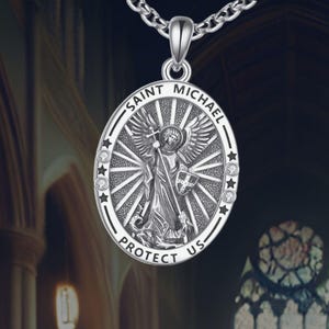 Saint Michael Necklace Sterling Silver St Michael Guardian Jewelry Christian Gift for Men Women