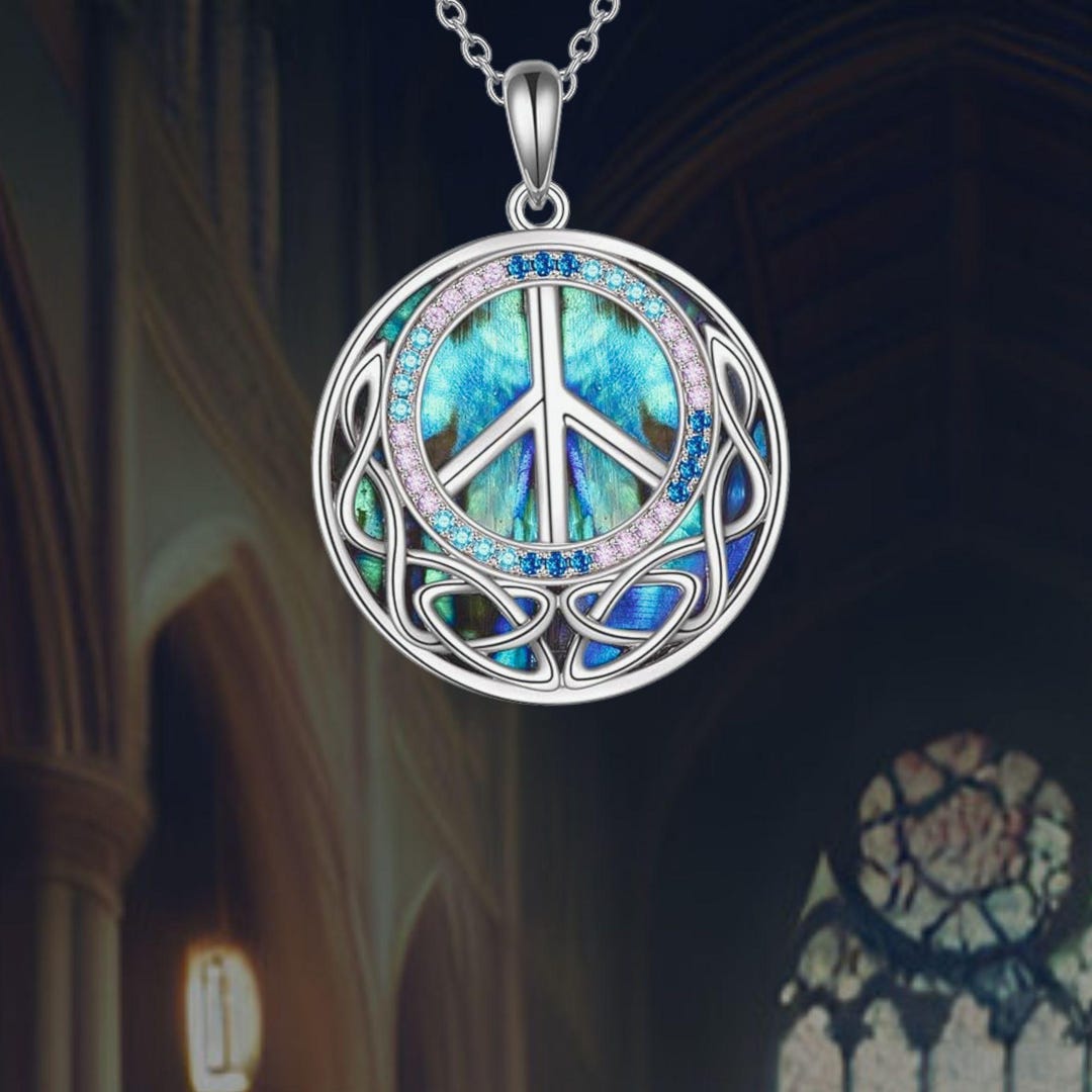 Peace Sign Necklace 925 Sterling Silver Abalone Shell Celtic Knot ...