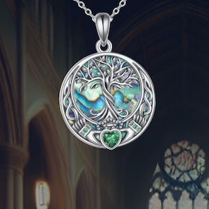 Claddagh Tree of Life Necklace For Women 925 Sterling Silver Tree of Life Abalone Shell Necklace