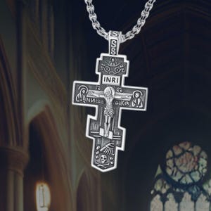 Christian Necklace Mens Orthodox Eastern Cross Pendant Crucifix Jesus Christ Jewelry Religious Gift