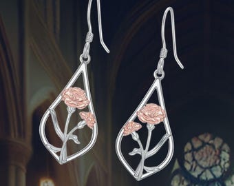 Flower Teardrop Earrings For Women Sterling Silver Carnation Flower Earrings