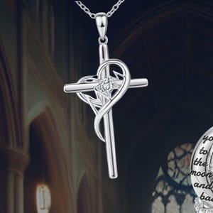Mom Cross Love Heart Necklace For Women Sterling Silver Love Necklace