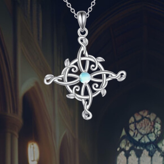 Collana Con Ciondolo Cuore E Nodo Celtico In Argento 925 - Opale Sintetico, Catena 45,7+5 Cm, Regalo Per Donne