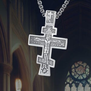 Christian Necklace Mens Orthodox Eastern Cross Pendant Crucifix Jesus Christ Jewelry Religious Gift