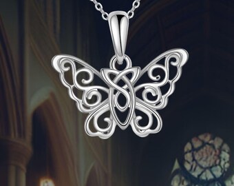 Celtic Butterfly Necklace For Women 925 Sterling Silver Celtic Knot Butterfly Necklace