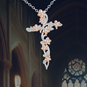 Flower Cross Necklace 925 Sterling Silver Cross Necklace
