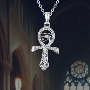 Ankh Cross Necklace 925 Sterling Silver Eye of Horus Pendant Necklace Egyptian Protection Jewelry for Men Women