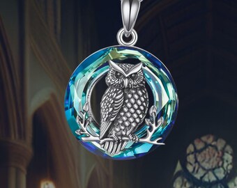 Owl Necklace Sterling Silver Crystal Owl Pendant Animal Necklace For Women