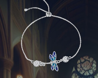 Pulsera de margaritas y libélula de plata de ley 925 con cadena ajustable y diseño de libélula para mujer. Joyas de libélula para mujer.