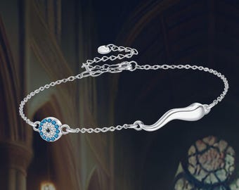 Italian Horn Bracelet 925 Sterling Silver Blue Evil Eye Bracelet Silver Jewelry for Women